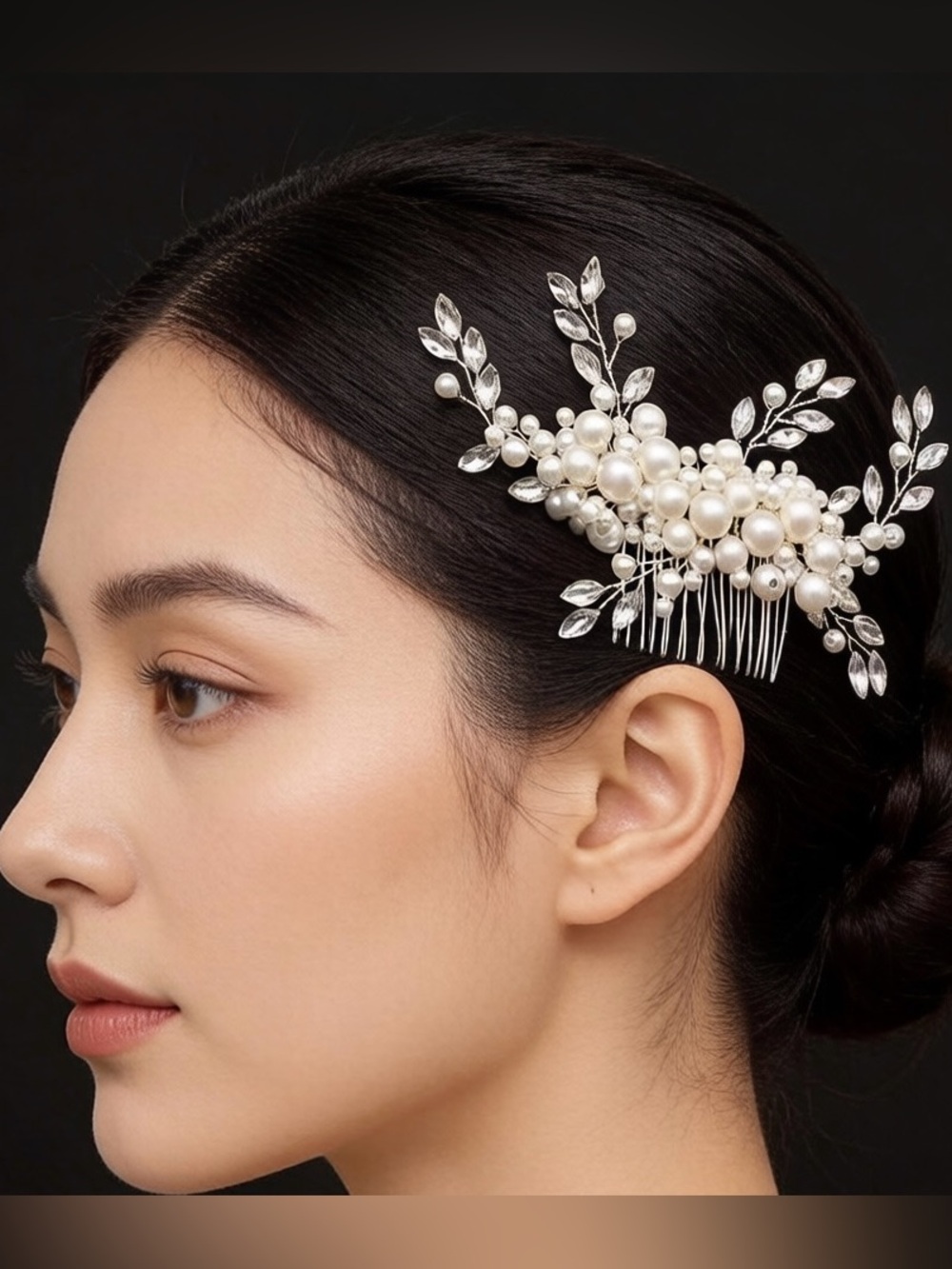 Anthropologie Pearl & Crystal Leaf Hair Comb - Ivory